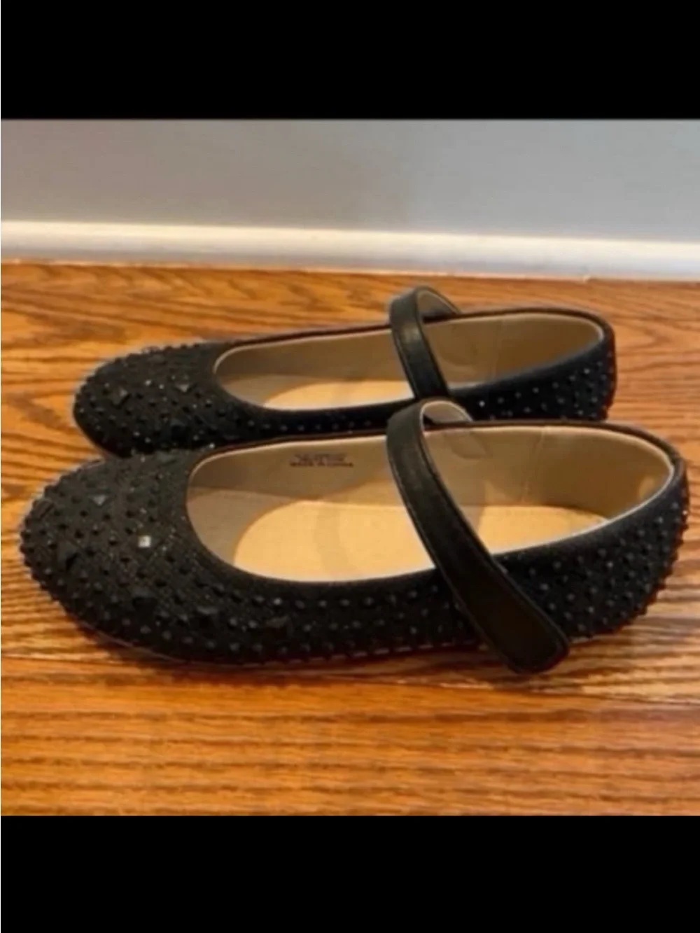 THEE BRON black rhinestone studded Mary Jane Ballerina Flat Shoes. - size 3M